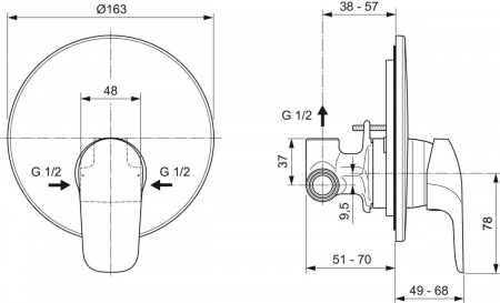 Set vas wc suspendat rimless Ideal Standard i.life B functie bideu si capac plus baterie dus incastrata crom [4]