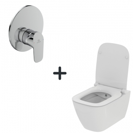 Set vas wc suspendat rimless Ideal Standard i.life B functie bideu si capac plus baterie dus incastrata crom [1]