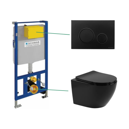 Set vas wc suspendat rimless Leziter Delano cu set rezervor incastrat Schwab si clapeta de actionare negru mat, Schwab Vela [0]