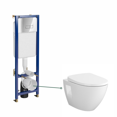 Set vas wc suspendat, rimless Moduo, cu rezervor incastrat si clapeta actionare dubla, crom lucios, Cersanit [0]