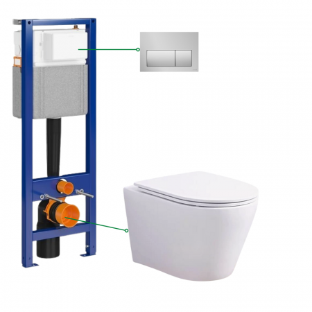Seturi vas WC suspendat cu rezervor incastrat si clapeta - Set vas wc suspendat rimless semirotund cu capac soft close Oslo Foglia, rezervor incastrat si clapeta crom mat Cersanit Presto II