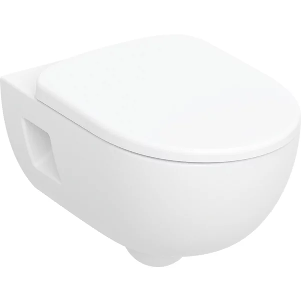 Vase WC - Set vas WC suspendat semirotund, rimless, cu capac soft close din duroplast, alb, Geberit Selnova