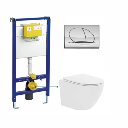 Set vas wc suspendat, tornado, alb, cu capac softclose, Fluminia Ricci cu rezervor incastrat Liv Jog si clapeta crom lucios Selenite Duo [0]