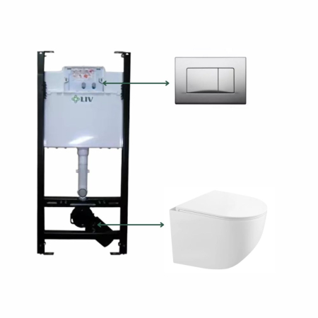 Seturi vas WC suspendat cu rezervor incastrat si clapeta - Set vas wc suspendat, tornado, alb, cu capac softclose, Fluminia Ricci cu rezervor incastrat Liv Jog si clapeta crom lucios Selenite Duo