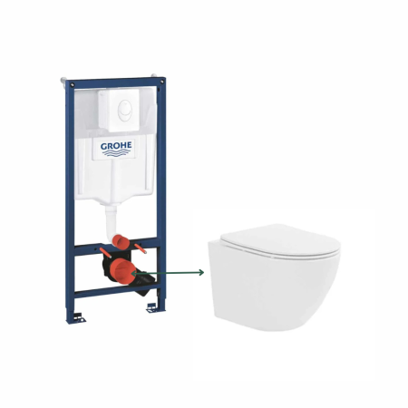 Set vas wc suspendat, tornado, alb, cu capac softclose, Fluminia Ricci cu rezervor incastrat si clapeta alba, Rapid SL cu actionare pneumatica Skate Air Grohe [0]