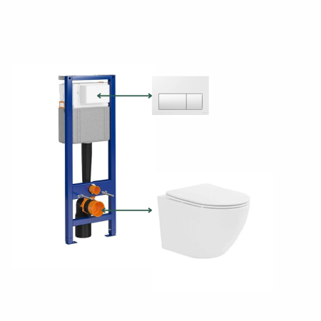 Set vas wc suspendat, tornado, alb, cu capac softclose, Fluminia Ricci cu rezervor  incastrat si clapeta de actionare rezervor wc alb Cersanit Presto II [0]
