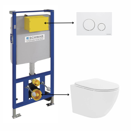 Set vas wc suspendat, tornado, alb, Fluminia Ricci cu rezervor incastrat cu clapeta de actionare alba, Schwab [0]