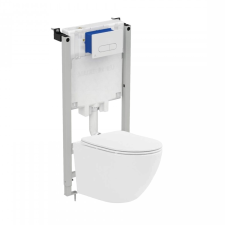 Seturi vas WC suspendat cu rezervor incastrat si clapeta - Set vas wc suspendat, tornado, alb, Fluminia Ricci cu rezervor incastrat PROSYS cu set de fixare inclus si clapeta Oleas M1 alb lucios, Ideal Standard