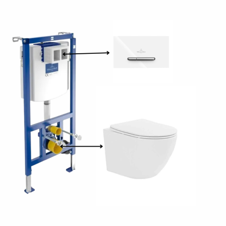 Seturi vas WC suspendat cu rezervor incastrat si clapeta - Set vas wc suspendat, tornado, alb, Fluminia Ricci cu rezervor incastrat  si clapeta de actionare dual-flush, alba cu 2 butoane cromate, Villeroy&Boch ViConnect