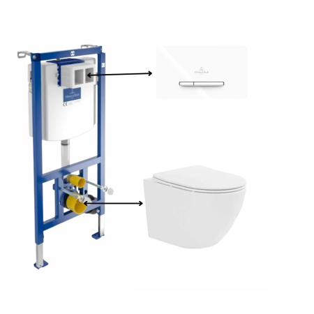 Seturi vas WC suspendat cu rezervor incastrat si clapeta - Set vas wc suspendat, tornado, alb, Fluminia Ricci cu rezervor incastrat si clapeta de actionare dual-flush, alba cu 2 butoane, Villeroy&Boch ViConnect