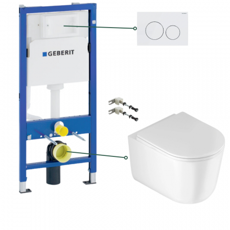 Set vas wc suspendat tornado cu capac soft close Deante Jasmin, rezervor incastrat si clapeta alba Geberit [0]