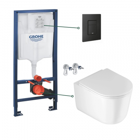 Seturi vas WC suspendat cu rezervor incastrat si clapeta - Set vas wc suspendat tornado cu capac soft close Deante Jasmin si set rezervor wc incastrat Grohe Rapid SL cu set fixare si clapeta neagra mata Skate Cosmopolitan Grohe