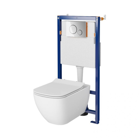Seturi vas WC suspendat cu rezervor incastrat si clapeta - Set vas wc suspendat Virgo CleanOn cu capac soft close, rezervor incastrat si clapeta crom lucios Opti