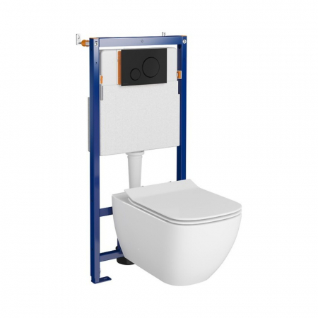 Seturi vas WC suspendat cu rezervor incastrat si clapeta - Set vas wc suspendat Virgo CleanOn cu capac soft close, rezervor incastrat si clapeta negru mat