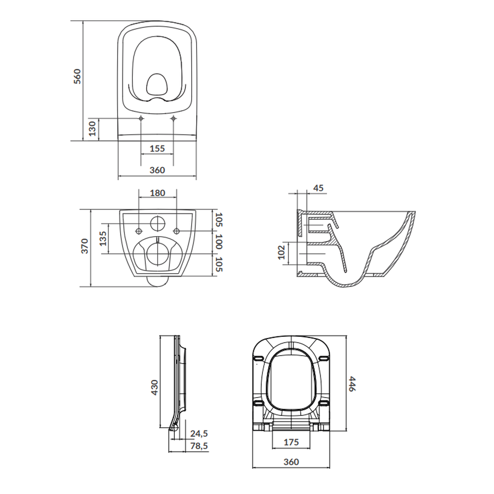 Set vas wc suspendat Virgo CleanOn cu capac soft close, rezervor incastrat si clapeta negru mat [2]