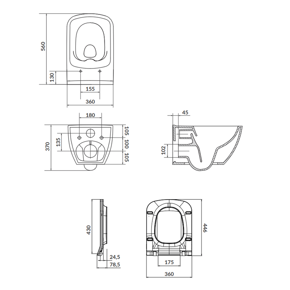 Set vas wc suspendat Virgo CleanOn cu capac soft close si rezervor incastrat C27 Aqua 50 pneumatic [5]