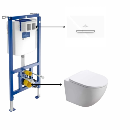 Seturi vas WC suspendat cu rezervor incastrat si clapeta - Set vas wc suspendat, vortex, rotund, Foglia Oslo cu rezervor incastrat si clapeta de actionare dubla, alba, ViConnect, Villeroy&Boch