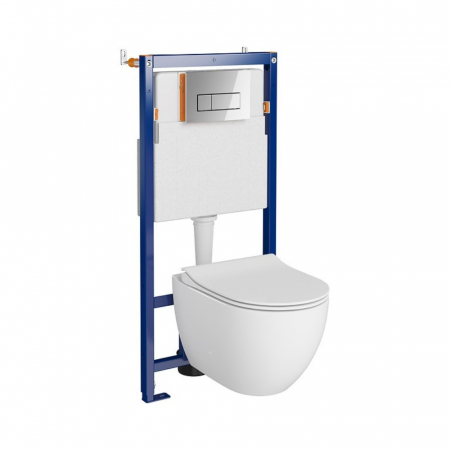 Seturi vas WC suspendat cu rezervor incastrat si clapeta - Set vas wc suspendat Zen CleanOn cu capac soft close, rezervor incastrat si clapeta crom lucios Opti