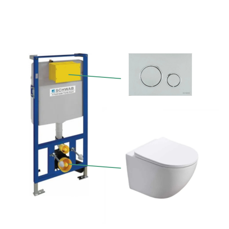 Set vas wc vortex suspendat Foglia Oslo cu rezervor incastrat Schwab si clapeta de actionare crom lucios Schwab Vela [0]