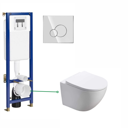 Seturi vas WC suspendat cu rezervor incastrat si clapeta - Set vas wc vortex suspendat, rotund, Foglia Oslo, rezervor incastrat cu clapeta crom lucios, Cersanit Tech Line Base