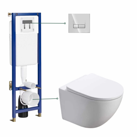 Seturi vas WC suspendat cu rezervor incastrat si clapeta - Set vas wc vortex suspendat, rotund, Foglia Oslo, rezervor incastrat si clapeta Tech Line Base Smart crom lucios Cersanit