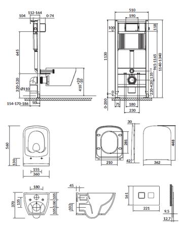 Set WC încastrat Cersanit Aqua 52 penumatic + vas WC suspendat CleanOn + capac softclose [1]