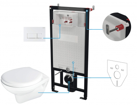 Vase WC cu functie de bideu - Set wc ingropat, 6 in 1, alb, cadru cu vas wc, capac si buton spalare, Deante Boro
