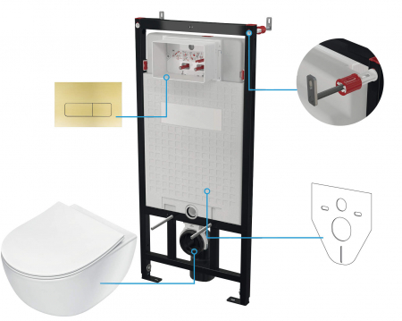 Obiecte sanitare - Set wc ingropat, 6 in 1, alb, cadru cu vas wc, capac si buton spalare, Deante Poenia