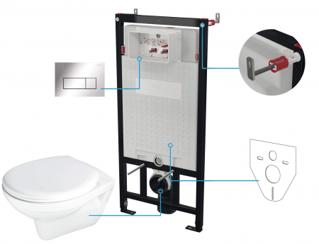 Vase WC cu functie de bideu - Set wc ingropat, 6 in 1, crom, cadru cu vas wc, capac si buton spalare, Deante Boro