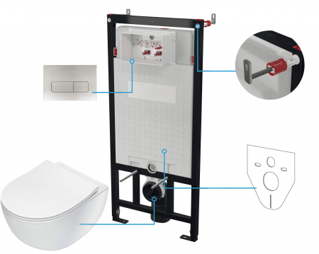 Baie - Set wc ingropat, 6 in 1, cadru cu vas wc, capac si buton spalare, Deante Peonia