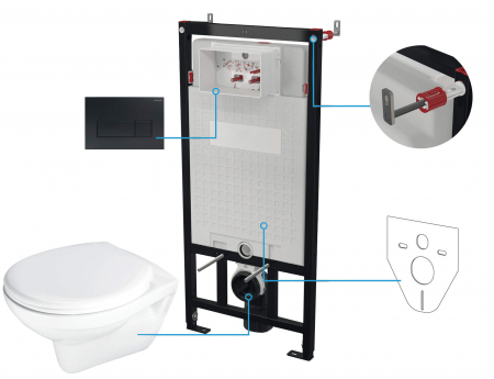 Vase WC cu functie de bideu - Set wc ingropat, 6 in 1, negru, cadru cu vas wc, capac si buton spalare, Deante Boro