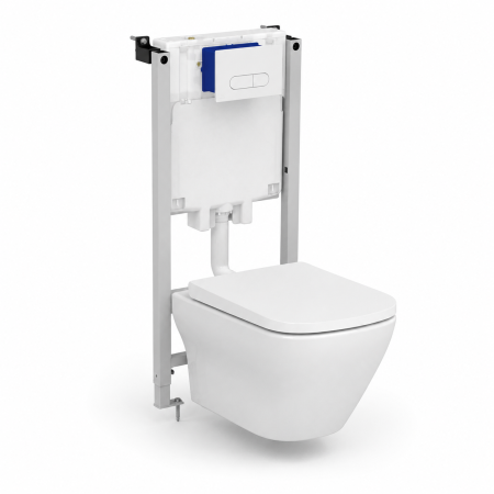 Vase de WC - Set vas WC suspendat rimless Cersanit Larga cu rezervor încastrat Ideal Standard ProSys, clapetă Oleas M1 alb lucios