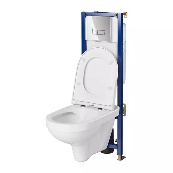 Set WC suspendat Cersanit Tech Line Base cu capac soft close și clapeta crom [1]