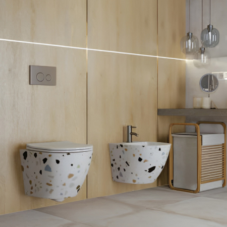 Set wc suspendat, rimless cu capac inclus, alb mozaic,  Spectrum Trendi Stone [2]