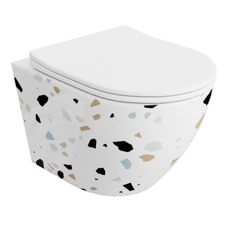 Baie - Set wc suspendat, rimless cu capac inclus, alb mozaic,  Spectrum Trendi Stone