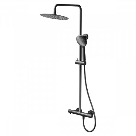 set de duș perete cu termostat cu duș de ploaie negru-grafit, Cersanit Zen Coloane de dus - set de duș perete cu termostat cu duș de ploaie negru-grafit, Cersanit Zen