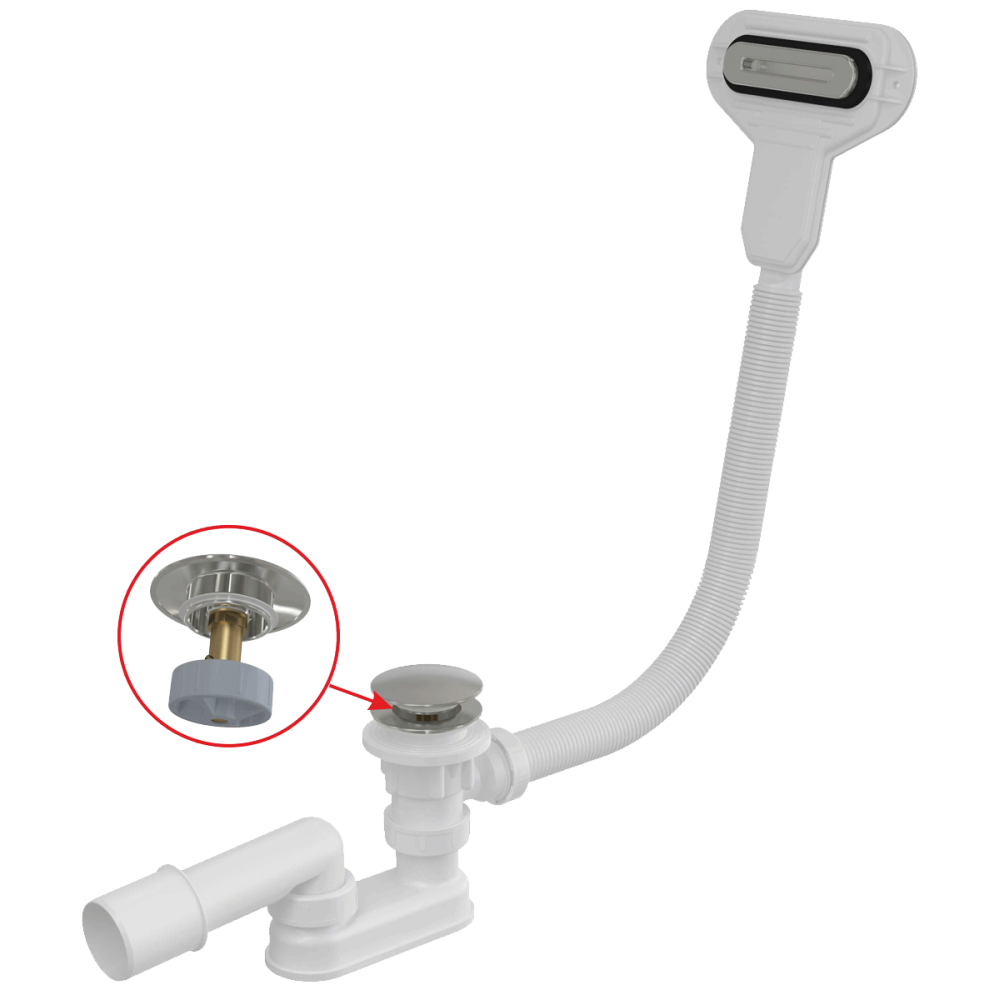Sifoane, ventile si racorduri - Sifon cada baie cu ventil Click-Clack crom si preaplin plat Alcadrain A516CKM