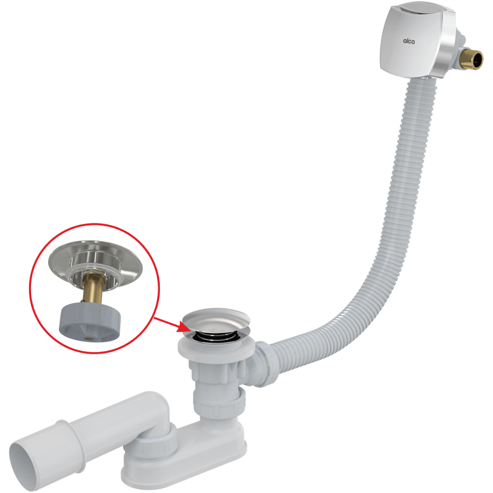 Cazi baie - Sifon cada baie cu ventil Click-Clack si alimentare prin preaplin Alcadrain A509CKM