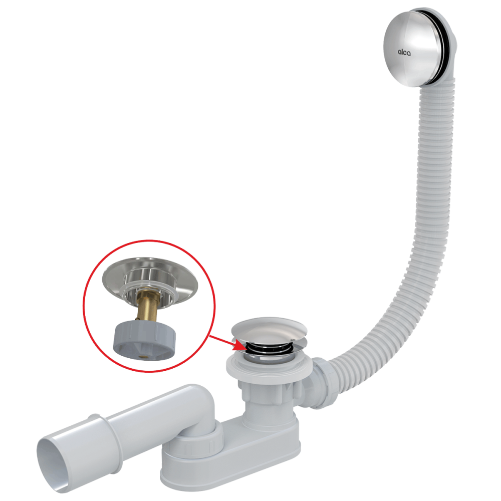 Cazi baie - Sifon cada baie cu ventil Click-Clack metalic 90 mm si preaplin Alcadrain A507CKM