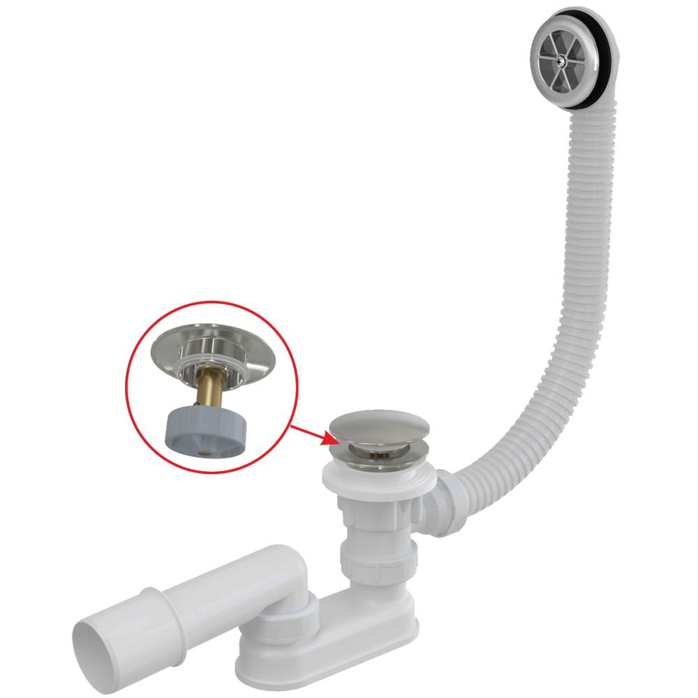 Cazi baie - Sifon cada baie cu ventil Click-Clack si preaplin plastic cromat Alcadrain A505CKM