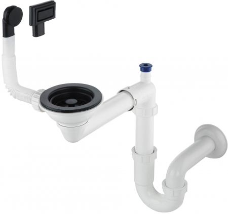 Accesorii chiuvete - Sifon chiuveta bucatarie cu ventil si preaplin, culoare negru/alb Deante Space-Saver