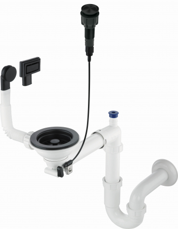 Accesorii chiuvete - Sifon chiuveta granit cu o cuva Deante Space-Saver, preaplin si ventil cu dop automat, negru