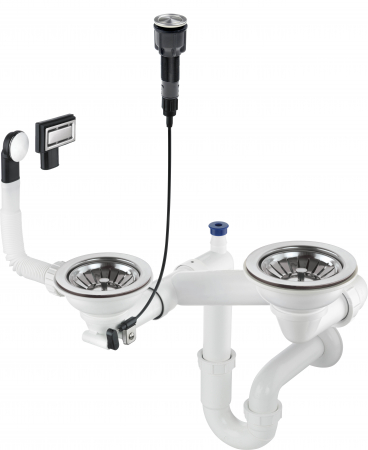 Accesorii chiuvete - Sifon chiuveta granit doua cuve Deante Space-Save, preaplin si ventil cu dop automat, crom