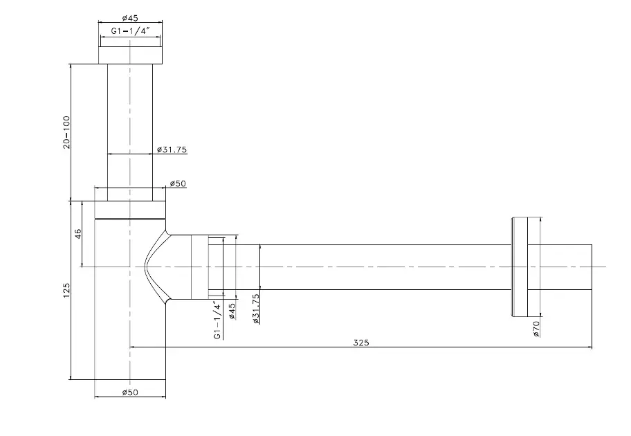 Sifon lavoar cu diametru 32 mm, rotund, metal, negru mat, Kielle [1]