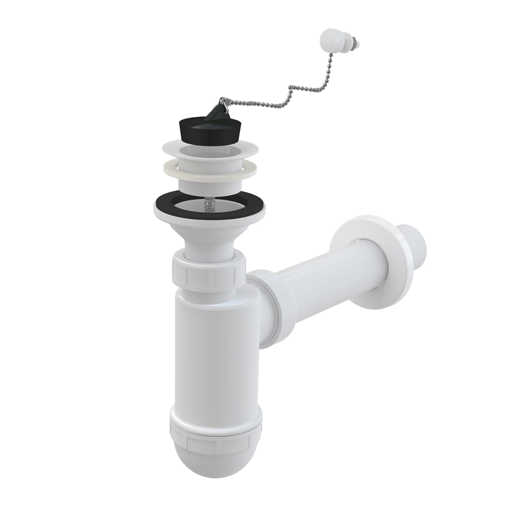 Baie - Sifon lavoar Ø40 mm cu ventil, sita plastic si dop cu lant Alcadrain A42R