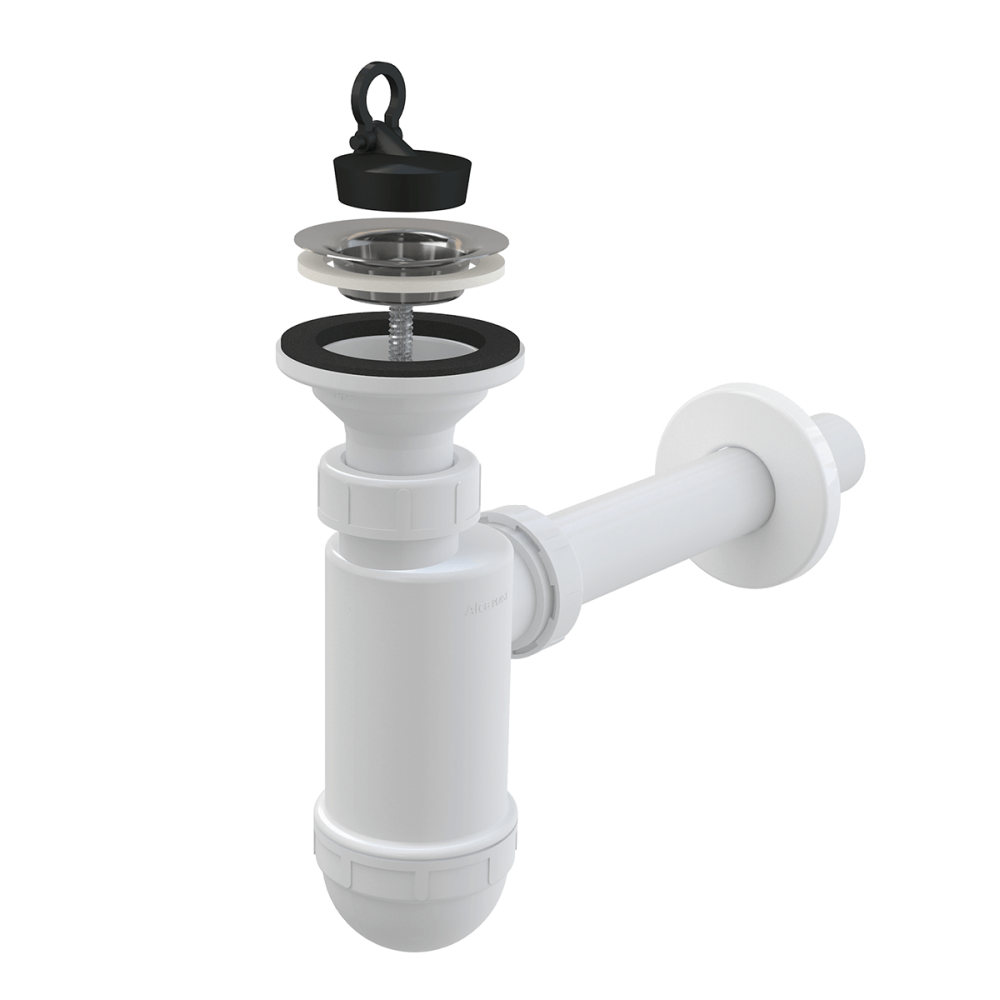 Baie - Sifon lavoar Ø32 mm cu ventil, sita otel si dop Alcadrain A410