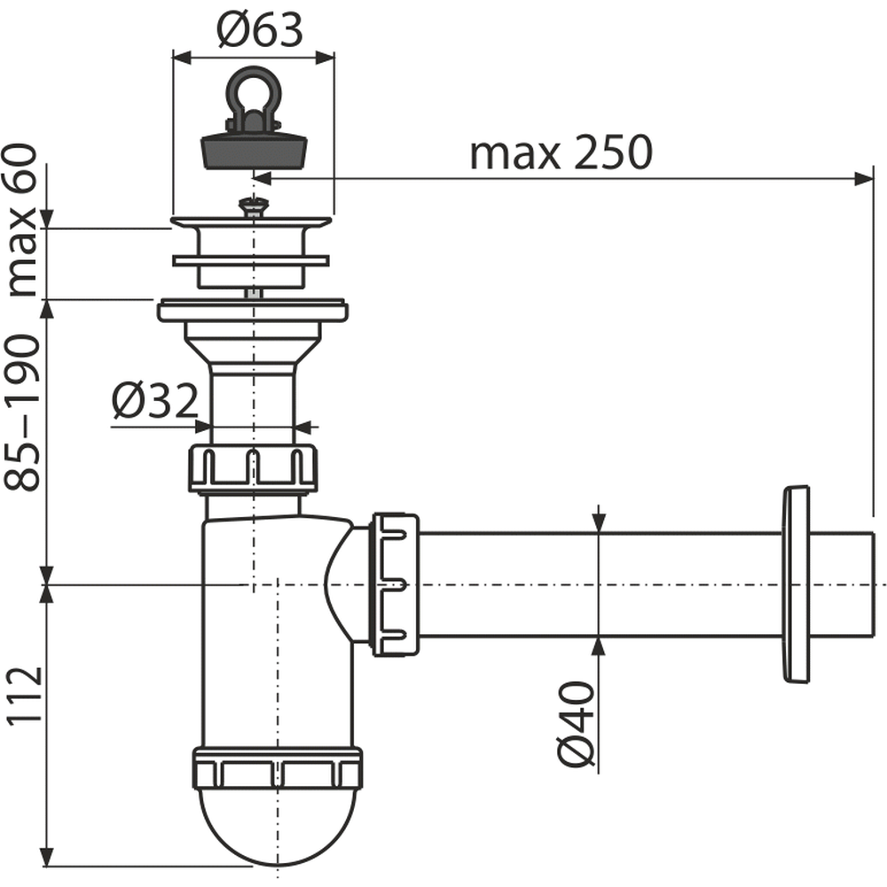 Sifon lavoar Ø40 mm cu ventil, sita plastic si dop Alcadrain A42 [1]