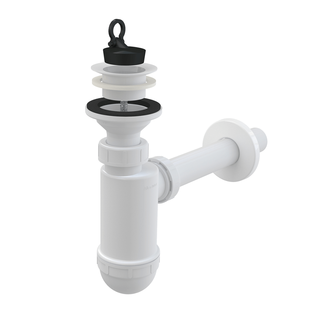 Baie - Sifon lavoar Ø32 mm cu ventil, sita plastic si dop Alcadrain A420