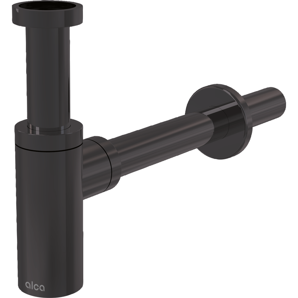 Sifoane, ventile si racorduri - Sifon lavoar rotund negru mat periat Alcadrain A400-GM-B metalic