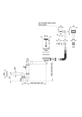 Sifon pentru chiuveta din granit cu 1 cuva, titan, Deante Space-Saver [1]